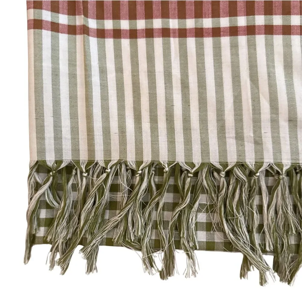 en Soie Zurich Satu Scarf 160 100% Silk Vichy Check Gingham Embroidered Sparrow